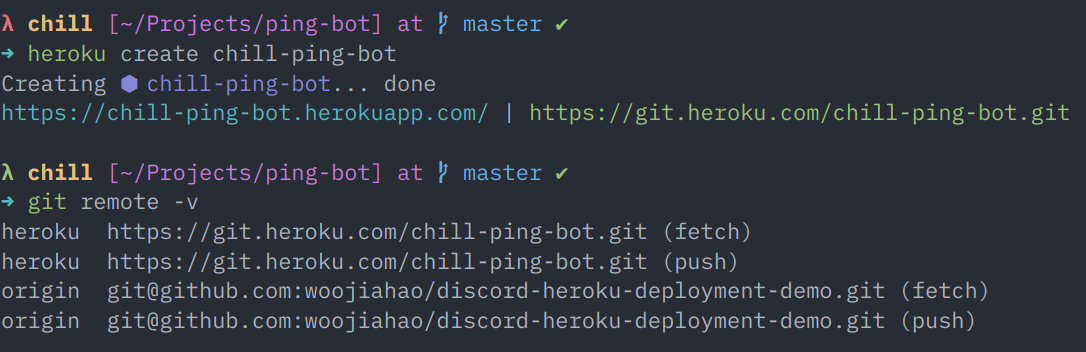 Results of git remote -v