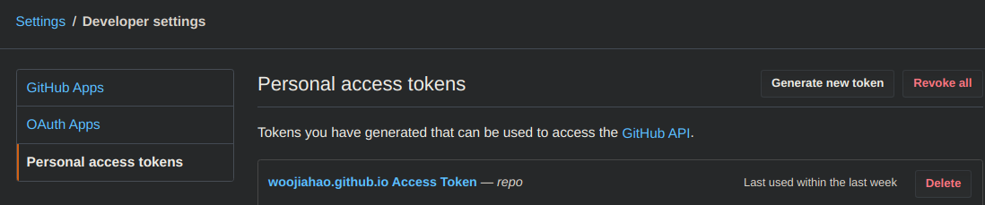 GitHub access token settings location