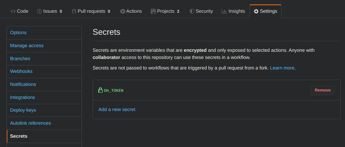 GitHub add secret